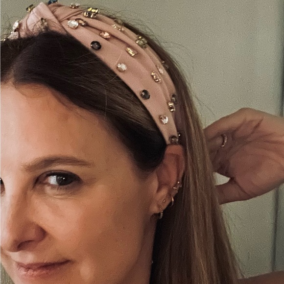 Baby Pink Fabric and Colorful Hued Rhinestone Jewel Headband lined flexible 💖 - Picture 7 of 9
